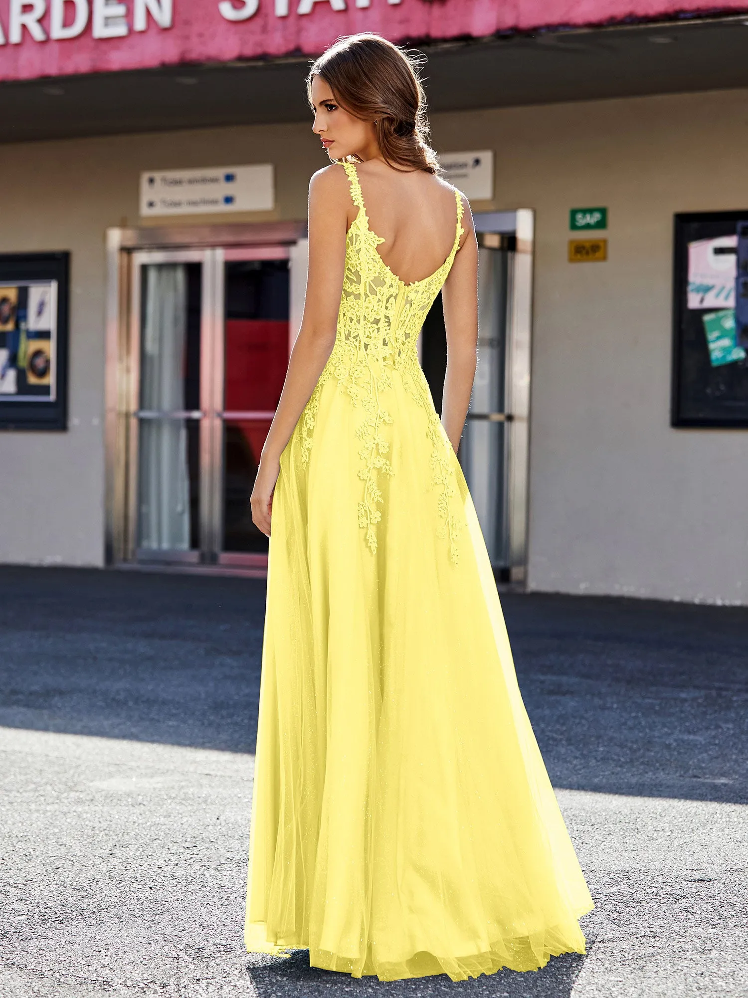 Corset Bodice A Line Tulle Gown Lemon