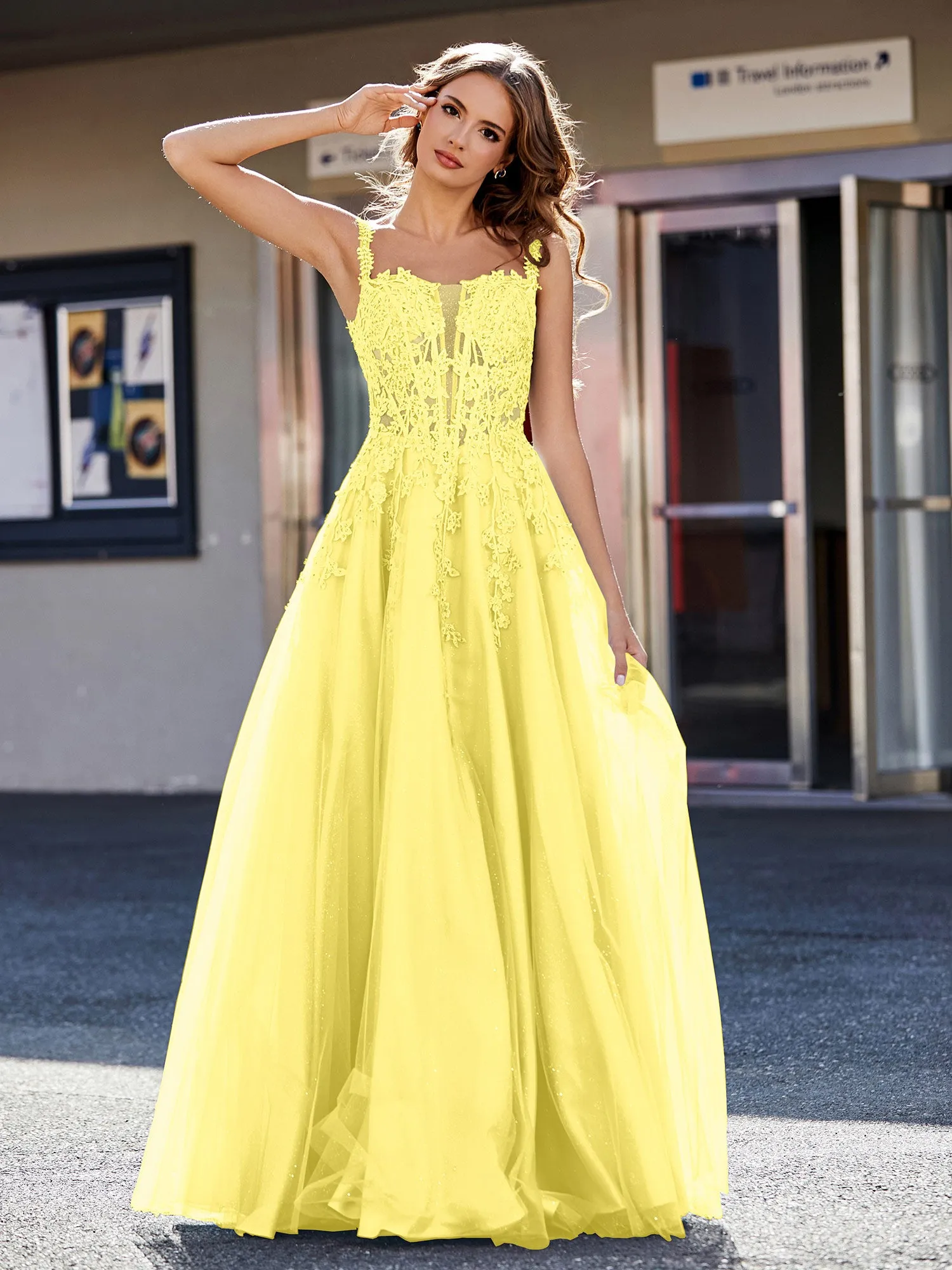 Corset Bodice A Line Tulle Gown Lemon