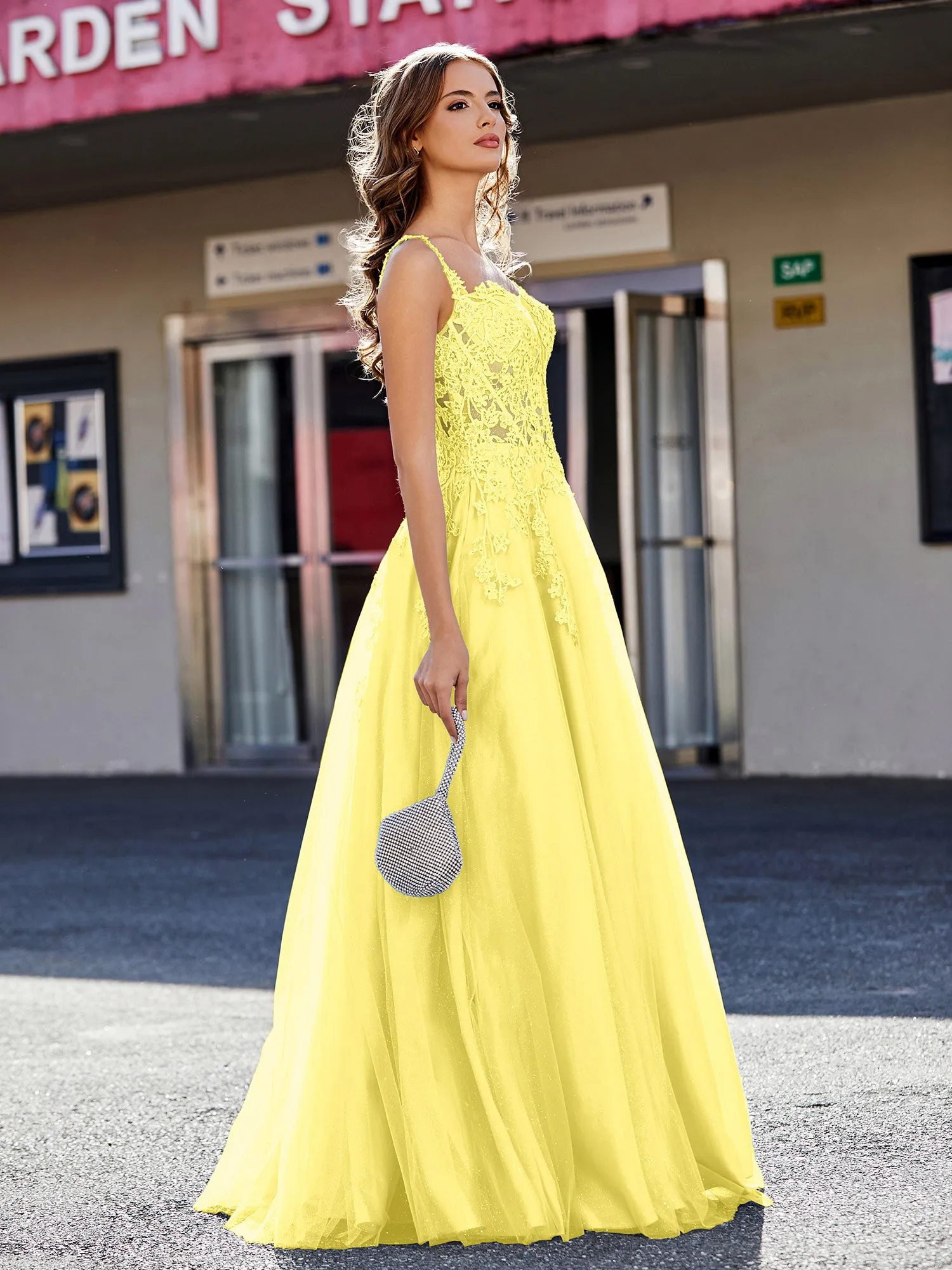 Corset Bodice A Line Tulle Gown Lemon