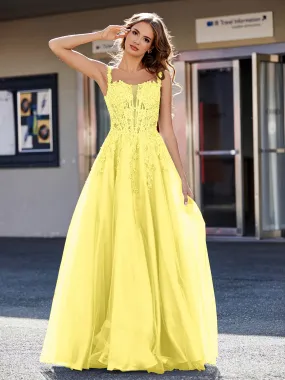 Corset Bodice A Line Tulle Gown Lemon
