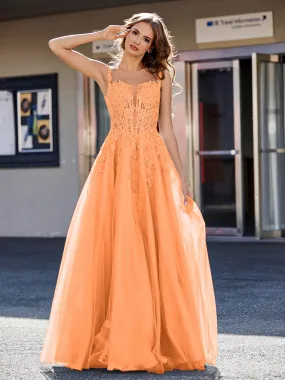 Corset Bodice A Line Tulle Gown Orange