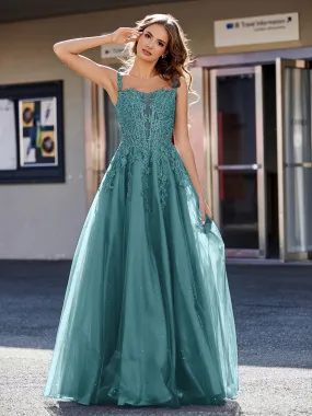 Corset Bodice A Line Tulle Gown Peacock