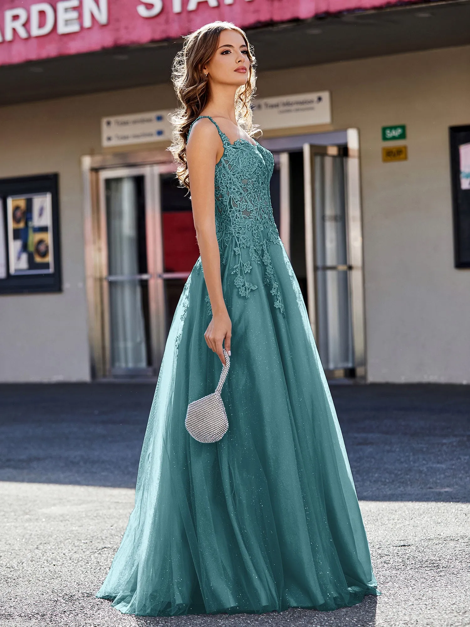 Corset Bodice A Line Tulle Gown Peacock