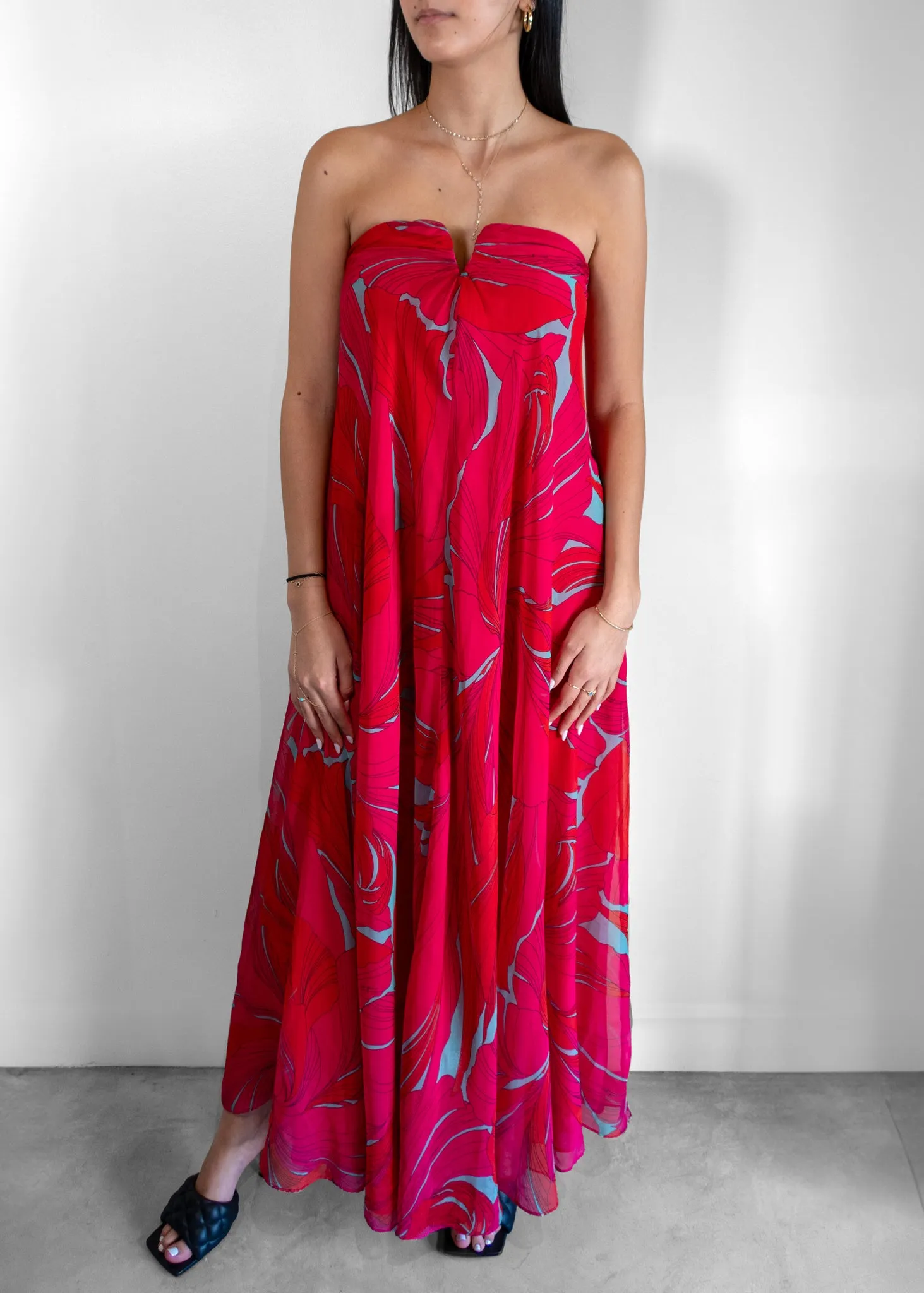 Cult Gaia Janelle Strapless Printed Gown