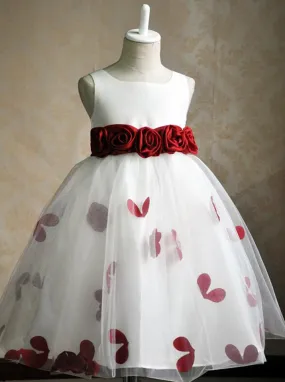 Cute White Toddler Formal Gowns Cut Flower Girl Dress With Handmand Flowers OF104
