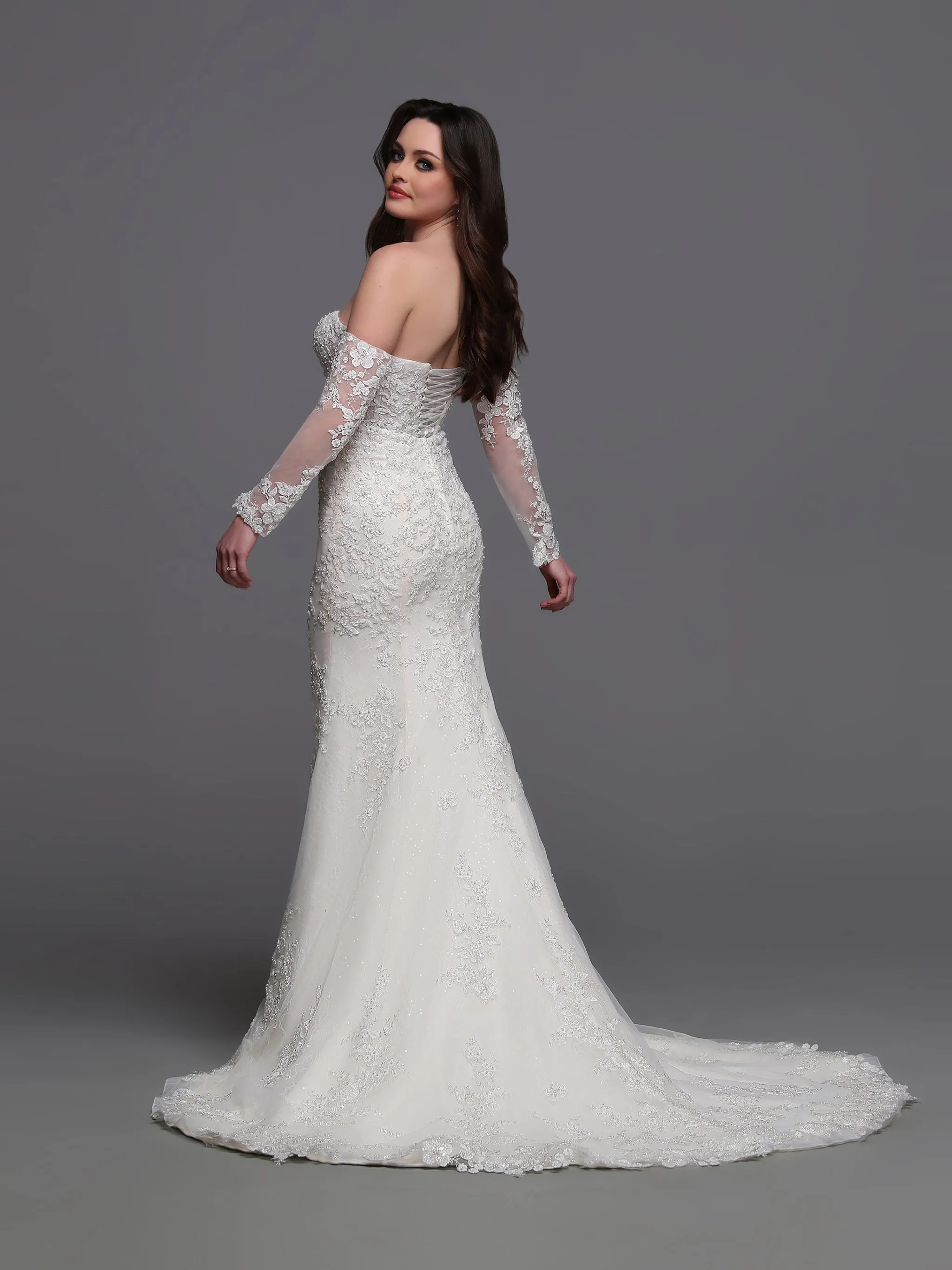 Davinci Bridal 50881 Size 6 Ivory Beaded Lace Wedding Dress long sleeve Corset Bridal Gown Train Mermaid