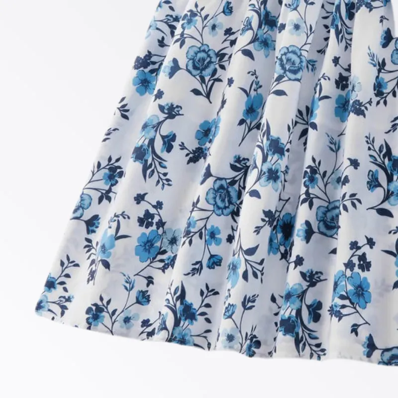 Denim Patchwork Family Flowers Pattern Matching Sets in Dark Blue