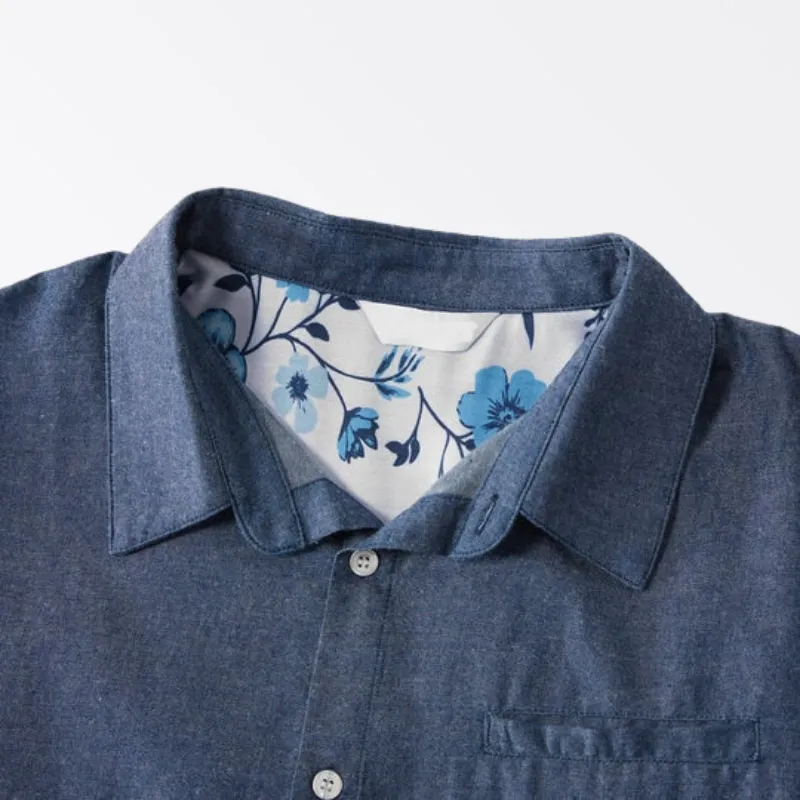 Denim Patchwork Family Flowers Pattern Matching Sets in Dark Blue