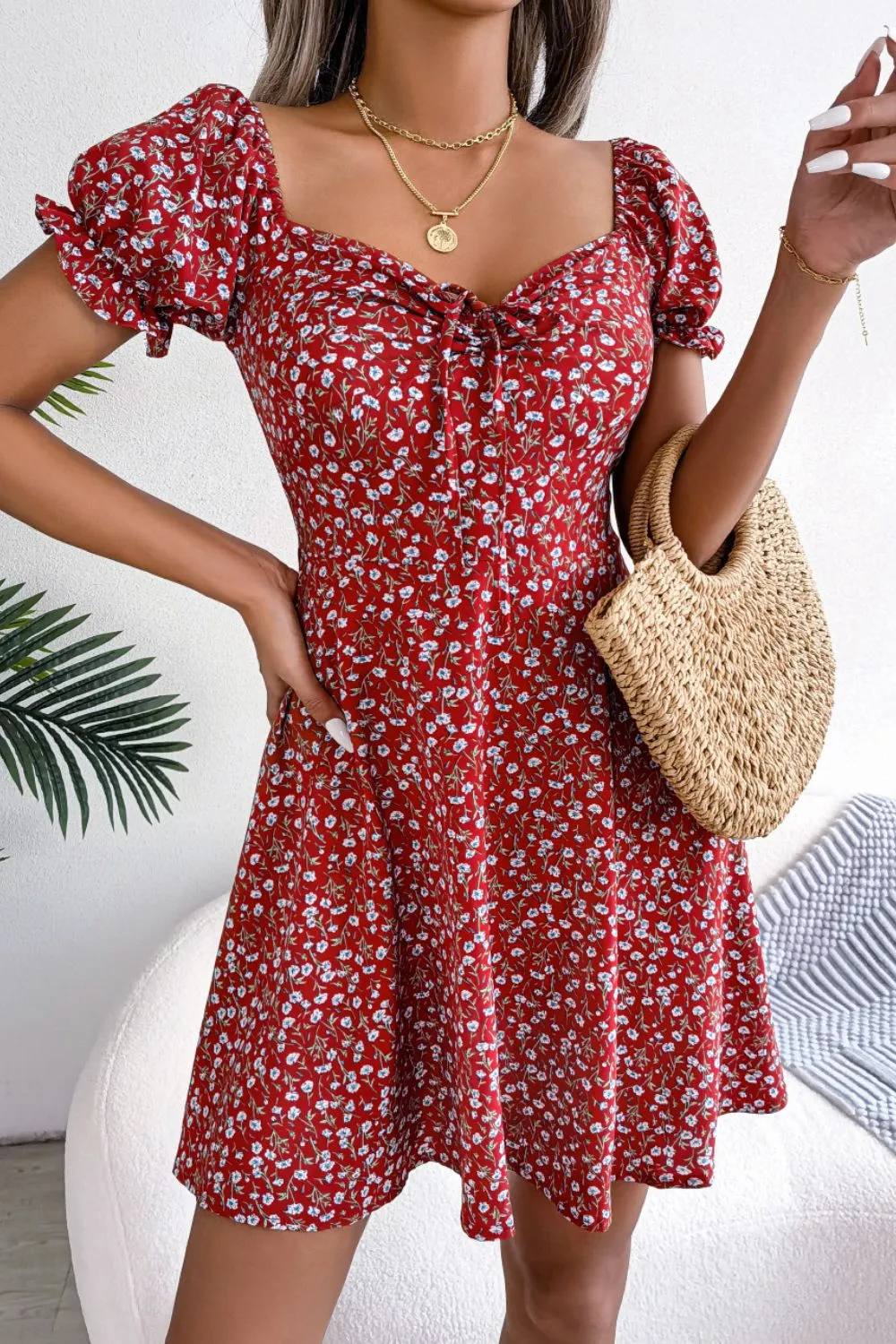 Ditsy Floral Drawstring A-Line Dress