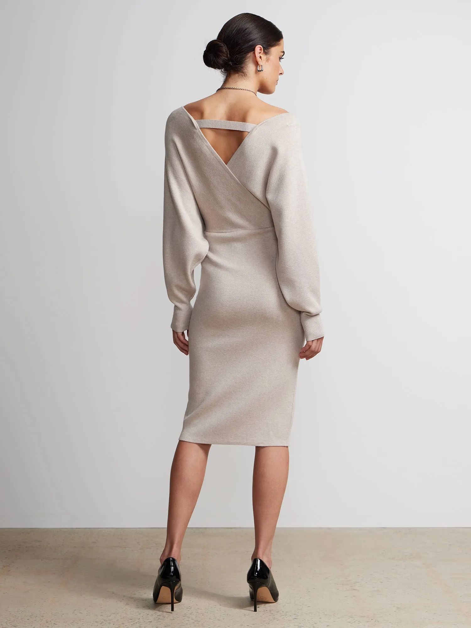 Dolman Sleeve Wrap Midi Dress