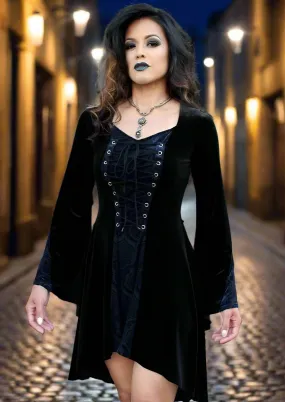 DRAGONLADY DRESS - BLACK w/ BLUE VELVET