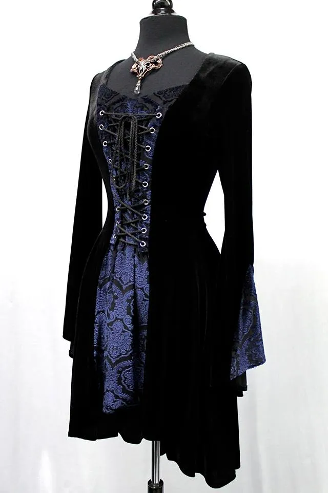 DRAGONLADY DRESS - BLACK w/ BLUE VELVET