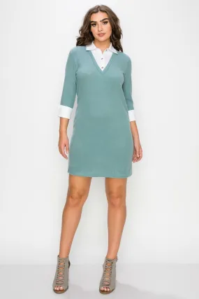 Dusty Blue Cozy Rib 2 Fer Dress