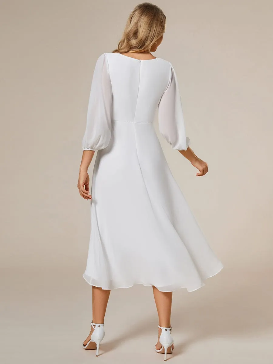 Elegant Long Sleeve V-Neck High Low Chiffon Wedding Guest Dress