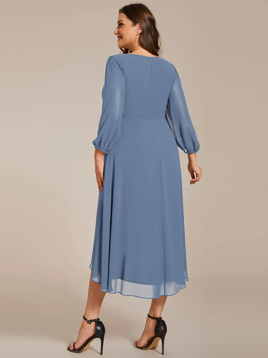 Elegant Long Sleeve V-Neck High Low Chiffon Wedding Guest Dress