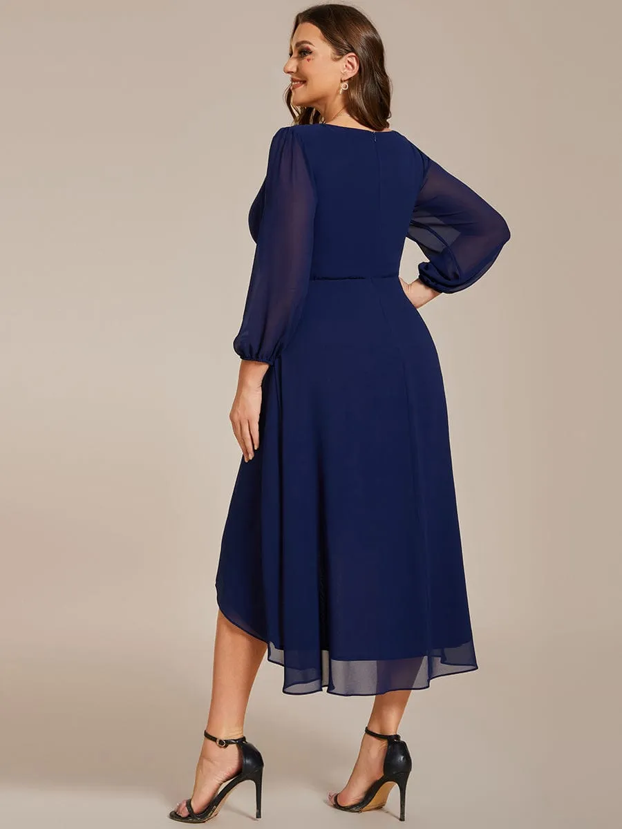 Elegant Long Sleeve V-Neck High Low Chiffon Wedding Guest Dress