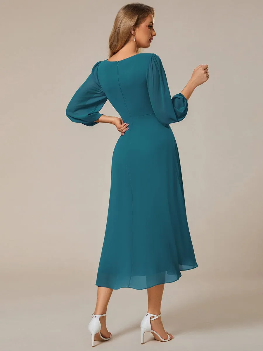 Elegant Long Sleeve V-Neck High Low Chiffon Wedding Guest Dress