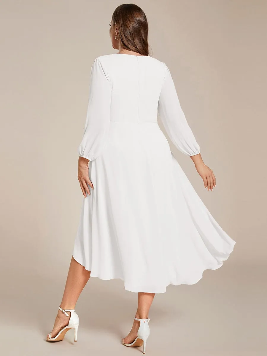 Elegant Long Sleeve V-Neck High Low Chiffon Wedding Guest Dress