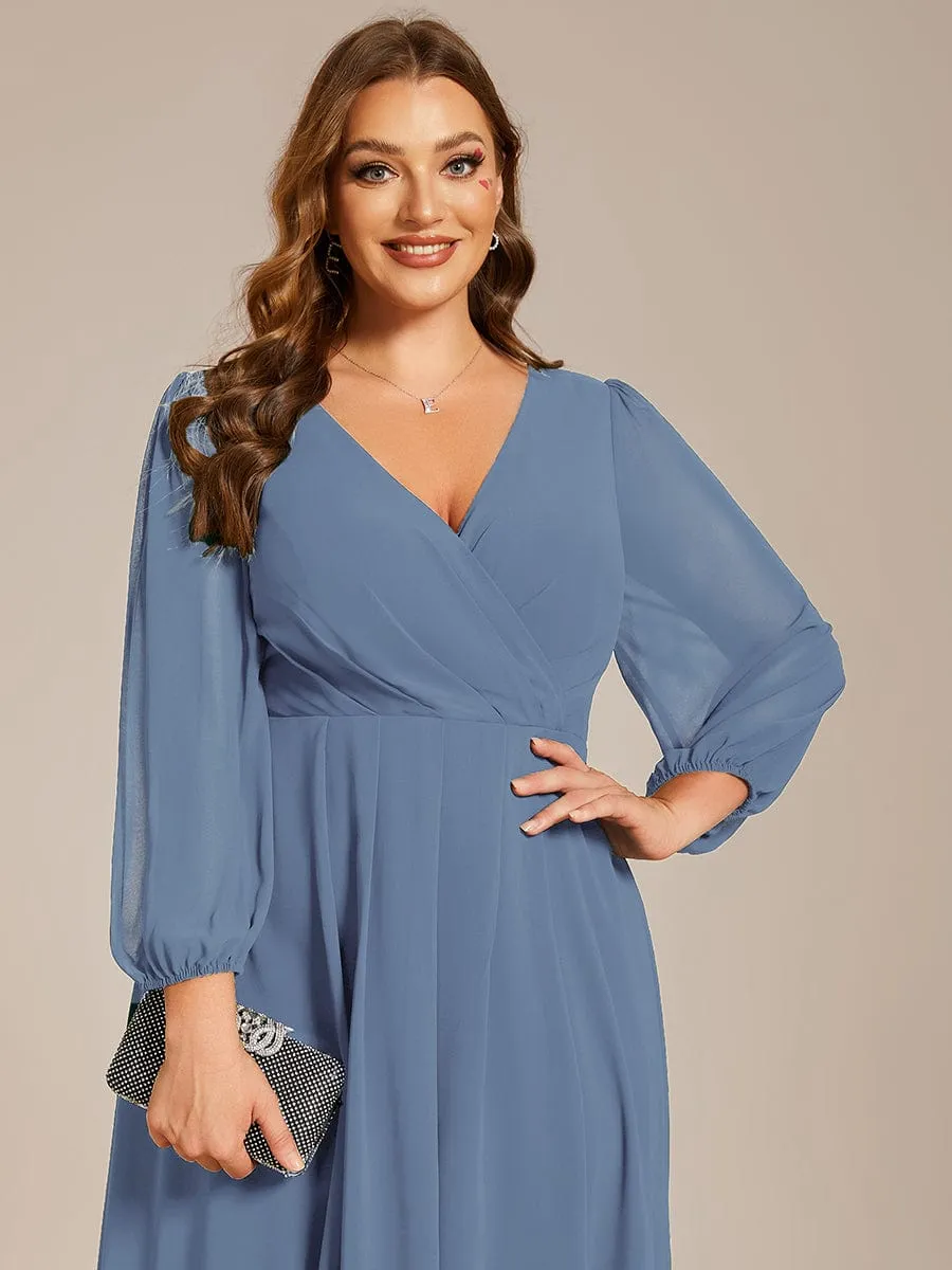 Elegant Long Sleeve V-Neck High Low Chiffon Wedding Guest Dress