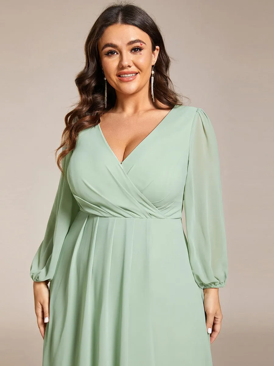 Elegant Long Sleeve V-Neck High Low Chiffon Wedding Guest Dress