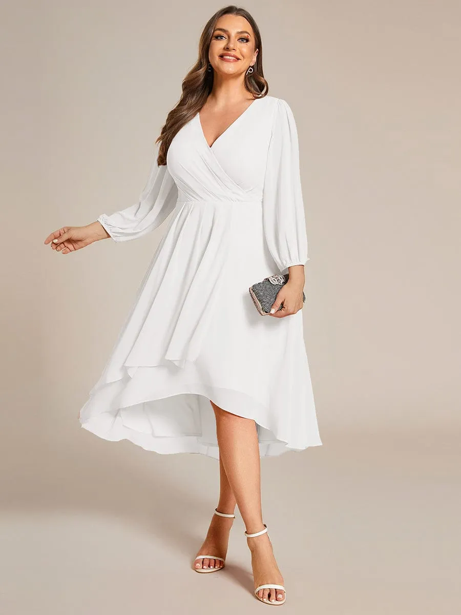 Elegant Long Sleeve V-Neck High Low Chiffon Wedding Guest Dress
