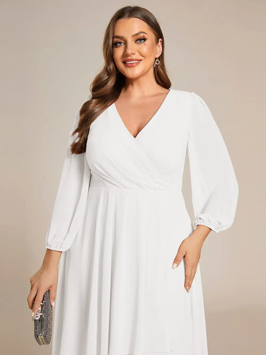 Elegant Long Sleeve V-Neck High Low Chiffon Wedding Guest Dress