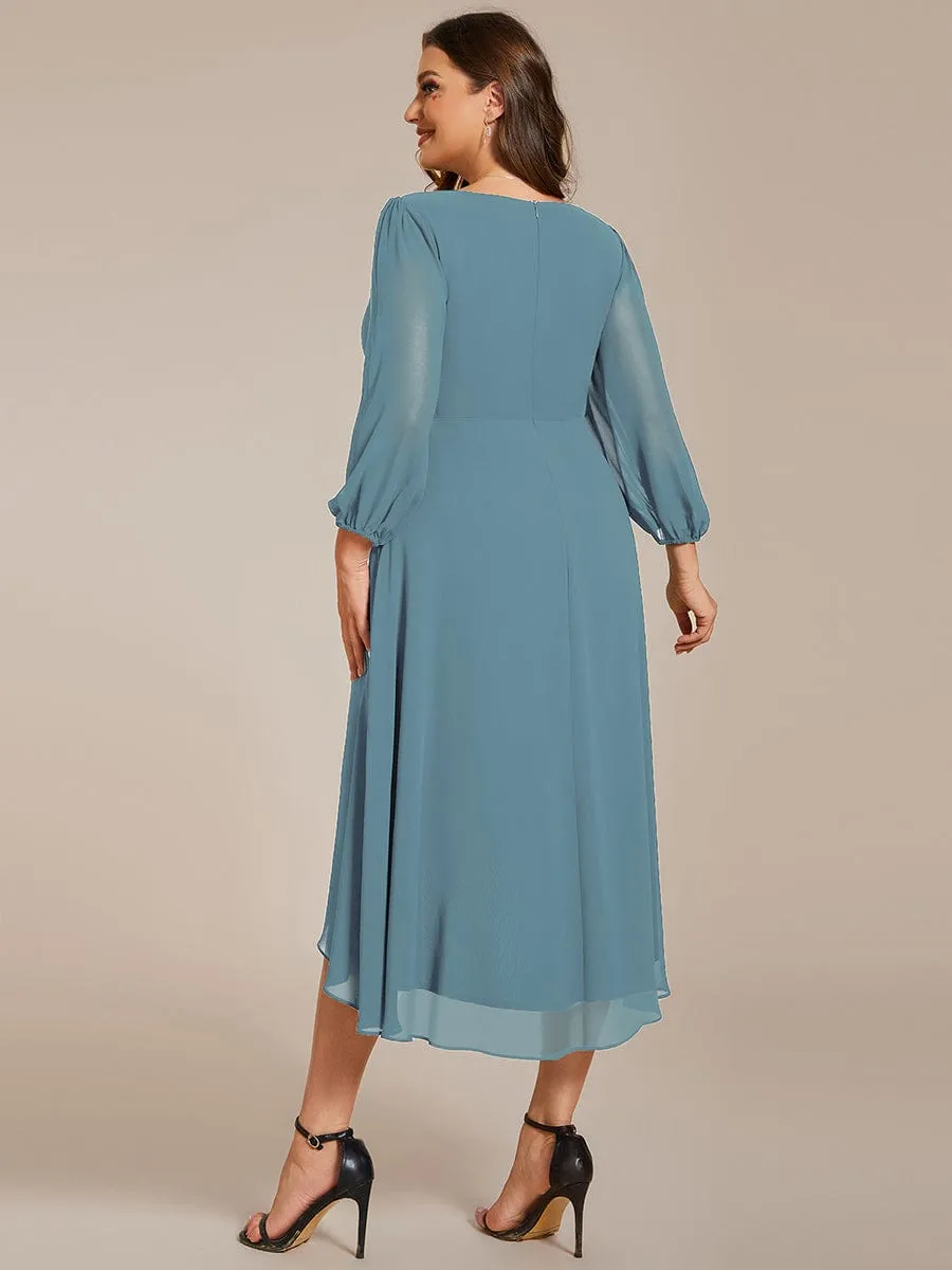 Elegant Long Sleeve V-Neck High Low Chiffon Wedding Guest Dress