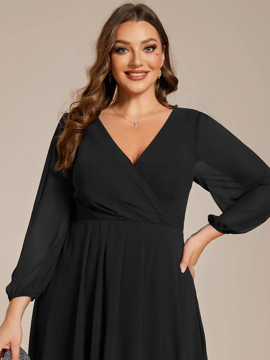Elegant Long Sleeve V-Neck High Low Chiffon Wedding Guest Dress