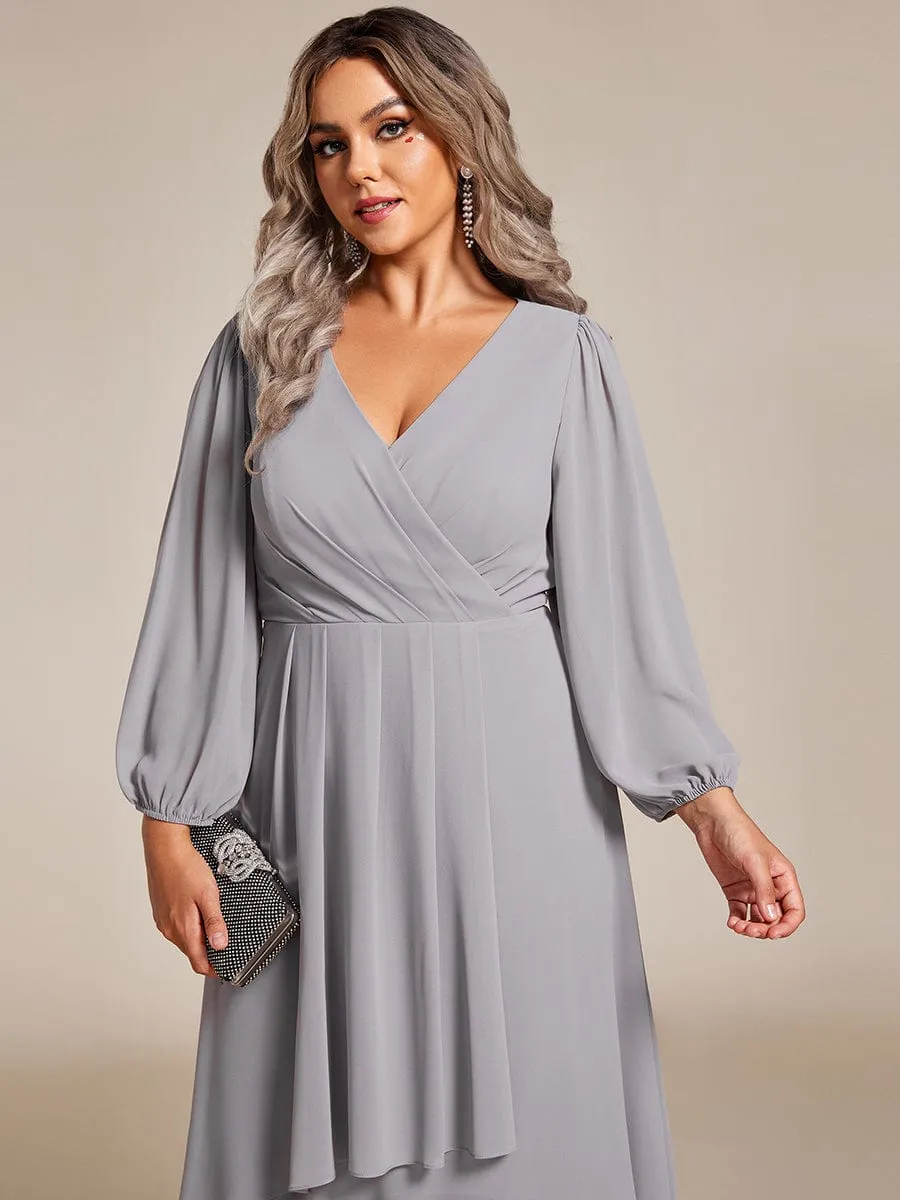 Elegant Long Sleeve V-Neck High Low Chiffon Wedding Guest Dress