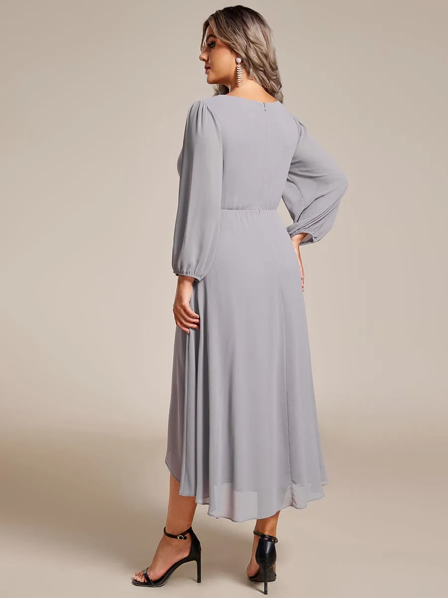 Elegant Long Sleeve V-Neck High Low Chiffon Wedding Guest Dress