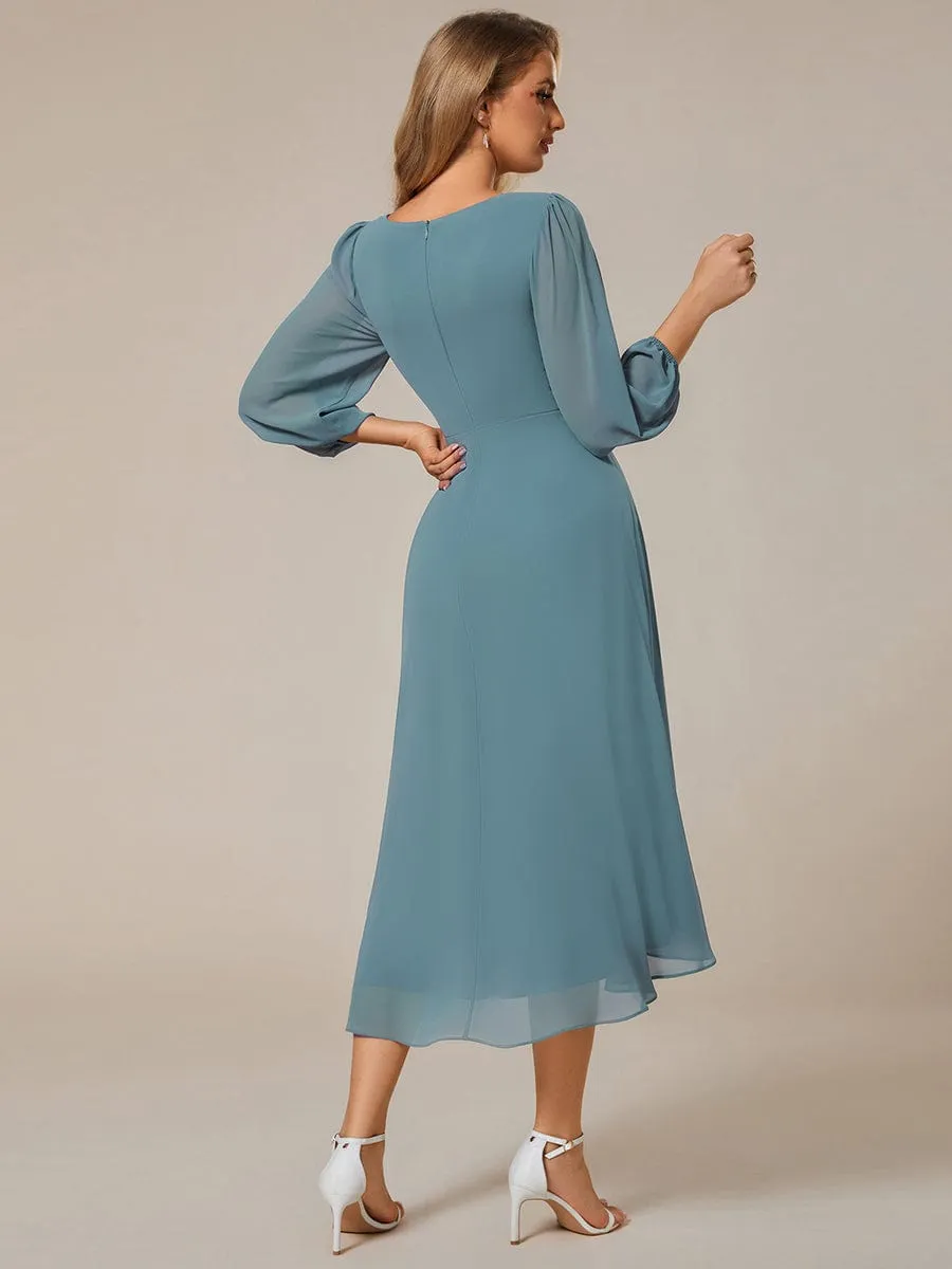 Elegant Long Sleeve V-Neck High Low Chiffon Wedding Guest Dress