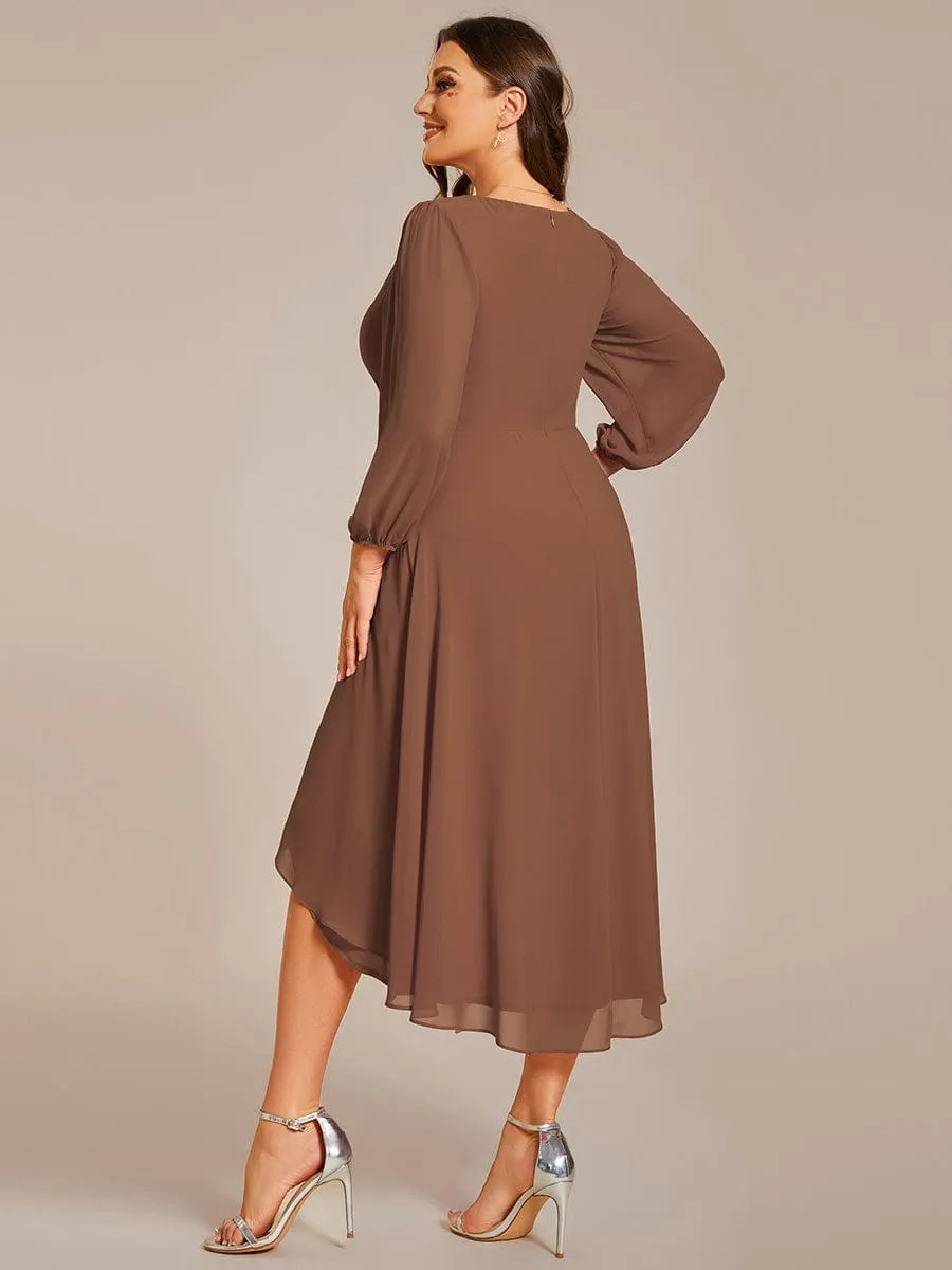 Elegant Long Sleeve V-Neck High Low Chiffon Wedding Guest Dress