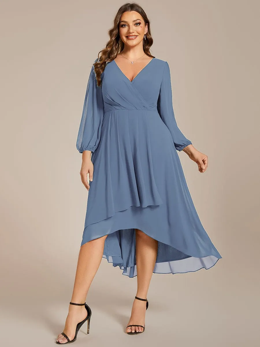 Elegant Long Sleeve V-Neck High Low Chiffon Wedding Guest Dress