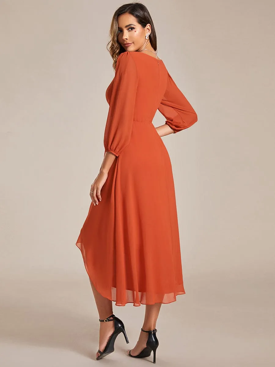 Elegant Long Sleeve V-Neck High Low Chiffon Wedding Guest Dress