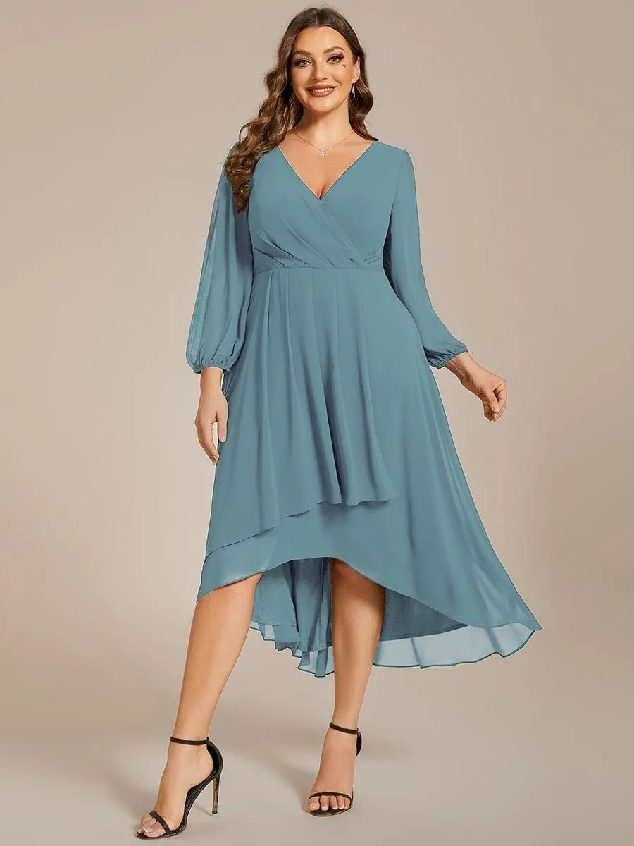 Elegant Long Sleeve V-Neck High Low Chiffon Wedding Guest Dress