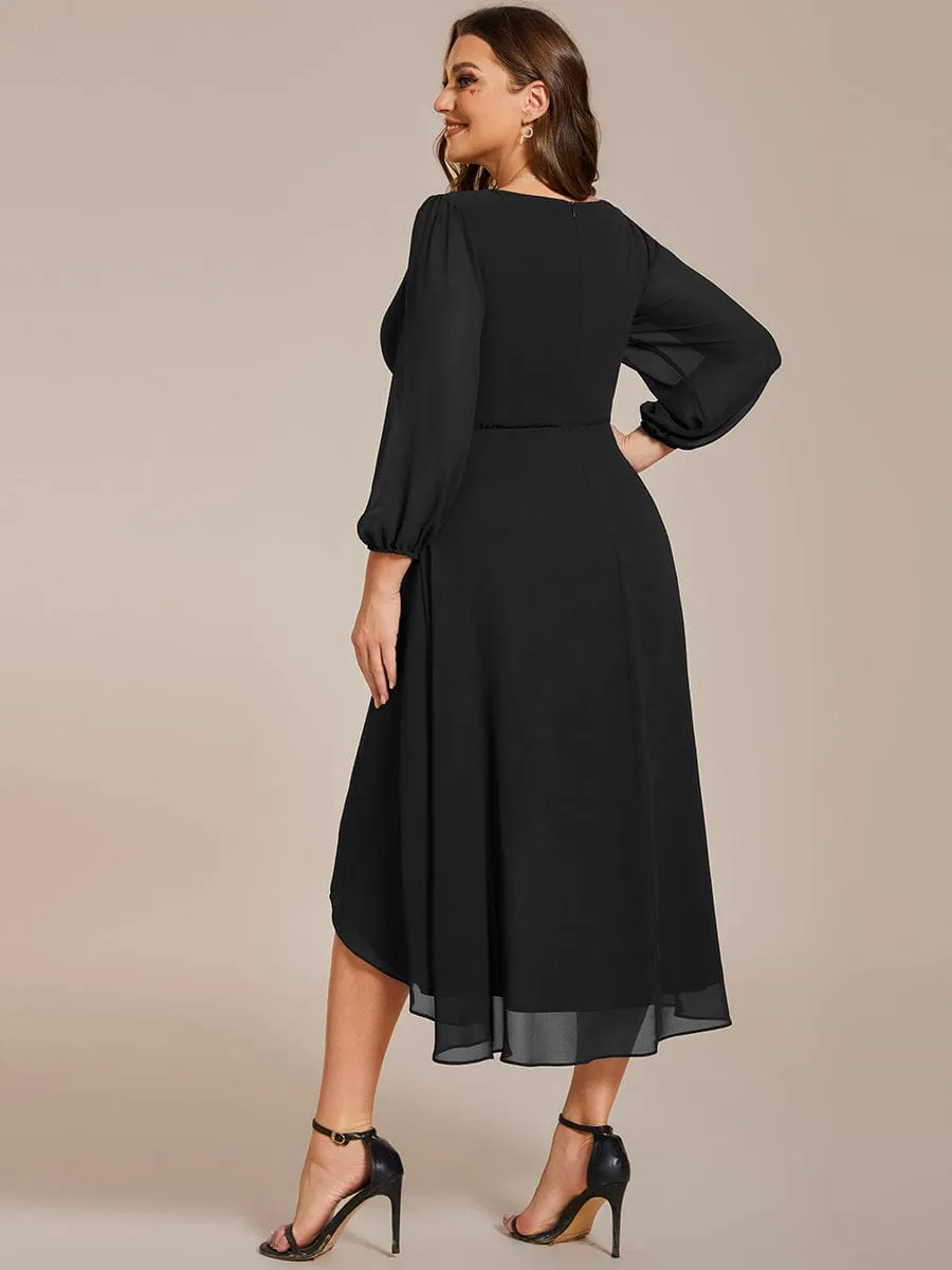 Elegant Long Sleeve V-Neck High Low Chiffon Wedding Guest Dress