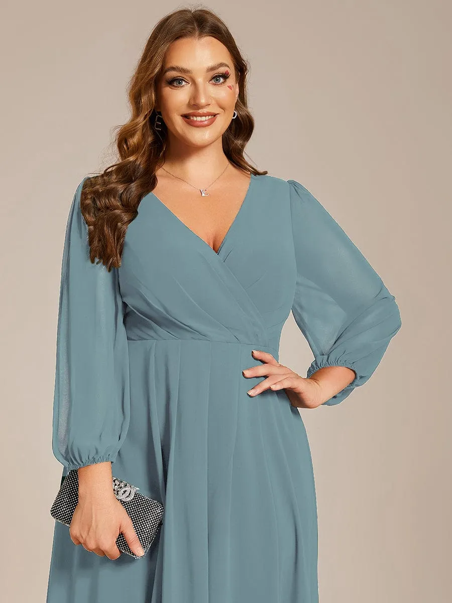 Elegant Long Sleeve V-Neck High Low Chiffon Wedding Guest Dress