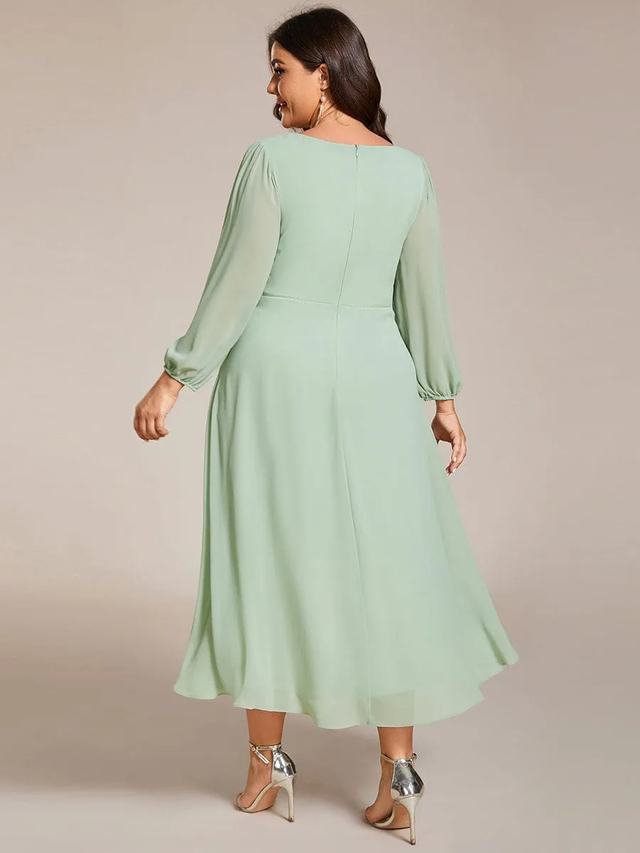 Elegant Long Sleeve V-Neck High Low Chiffon Wedding Guest Dress