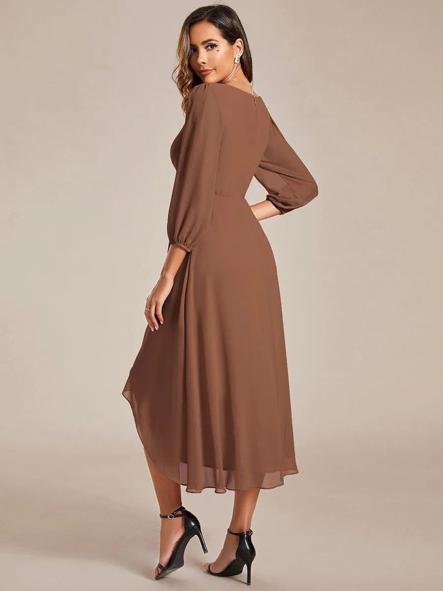 Elegant Long Sleeve V-Neck High Low Chiffon Wedding Guest Dress