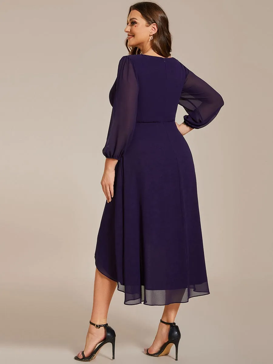 Elegant Long Sleeve V-Neck High Low Chiffon Wedding Guest Dress