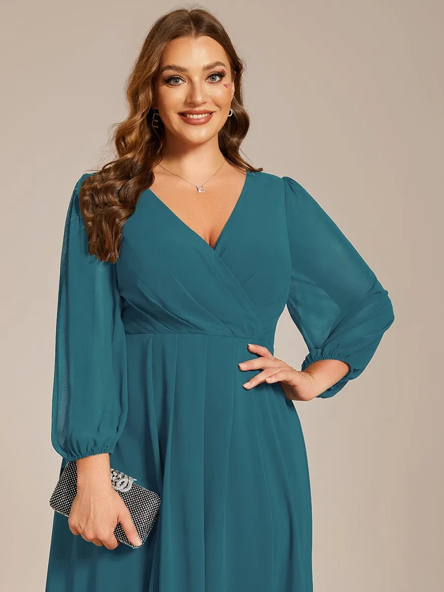 Elegant Long Sleeve V-Neck High Low Chiffon Wedding Guest Dress