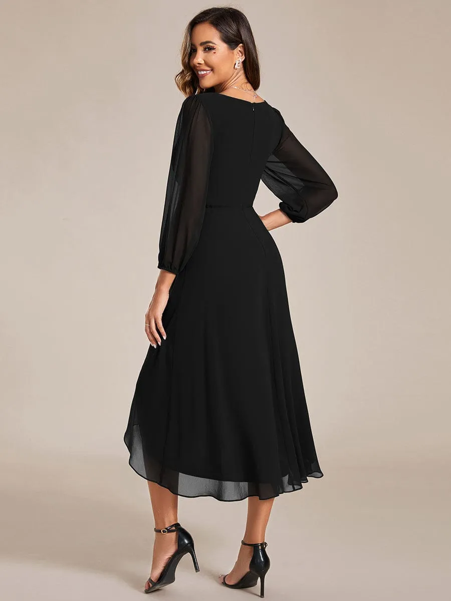 Elegant Long Sleeve V-Neck High Low Chiffon Wedding Guest Dress