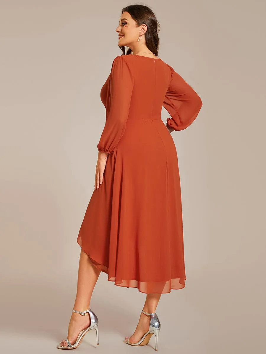 Elegant Long Sleeve V-Neck High Low Chiffon Wedding Guest Dress