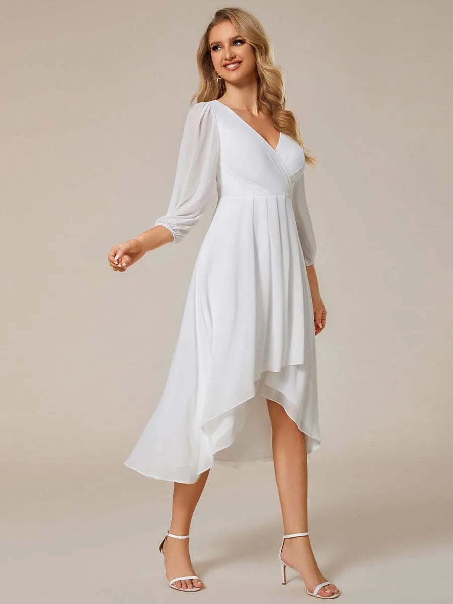 Elegant Long Sleeve V-Neck High Low Chiffon Wedding Guest Dress