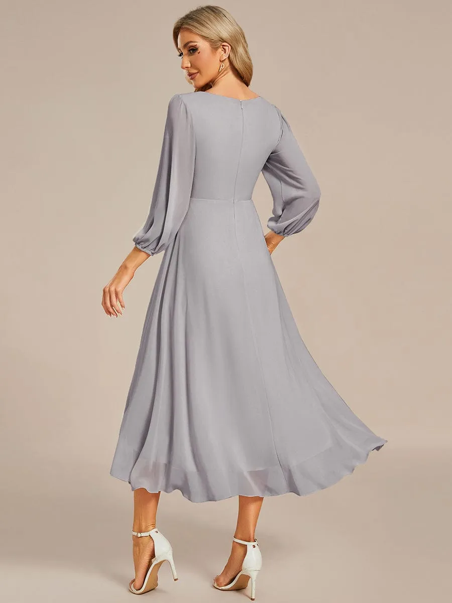 Elegant Long Sleeve V-Neck High Low Chiffon Wedding Guest Dress