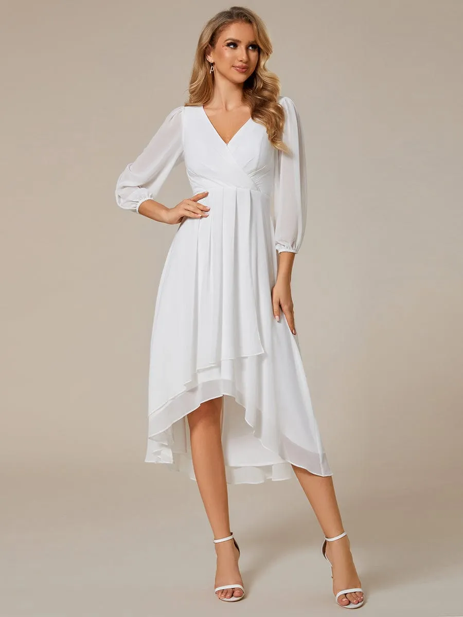 Elegant Long Sleeve V-Neck High Low Chiffon Wedding Guest Dress