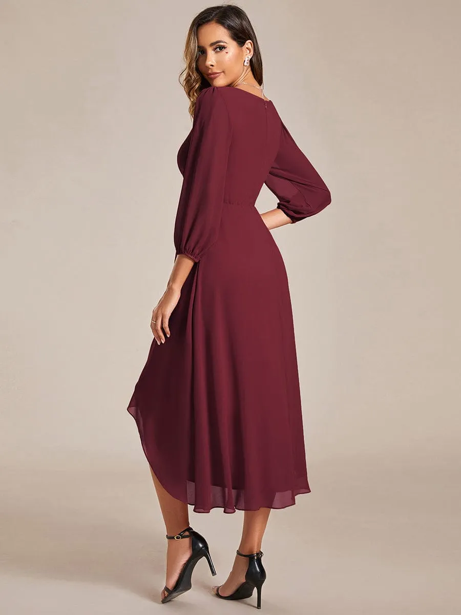 Elegant Long Sleeve V-Neck High Low Chiffon Wedding Guest Dress