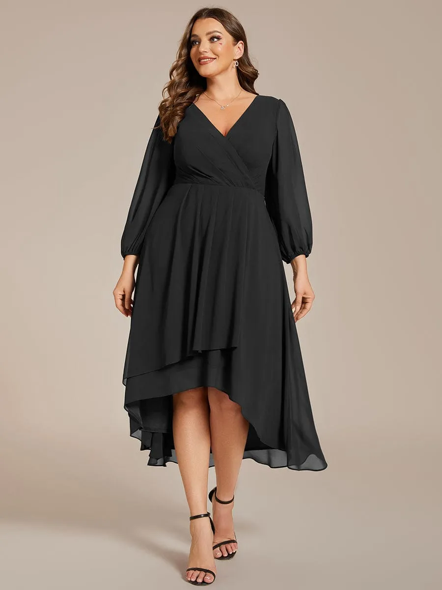 Elegant Long Sleeve V-Neck High Low Chiffon Wedding Guest Dress