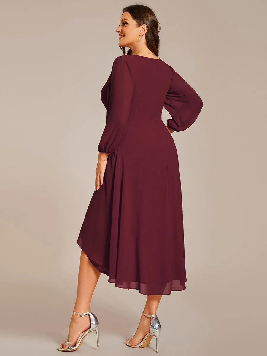 Elegant Long Sleeve V-Neck High Low Chiffon Wedding Guest Dress