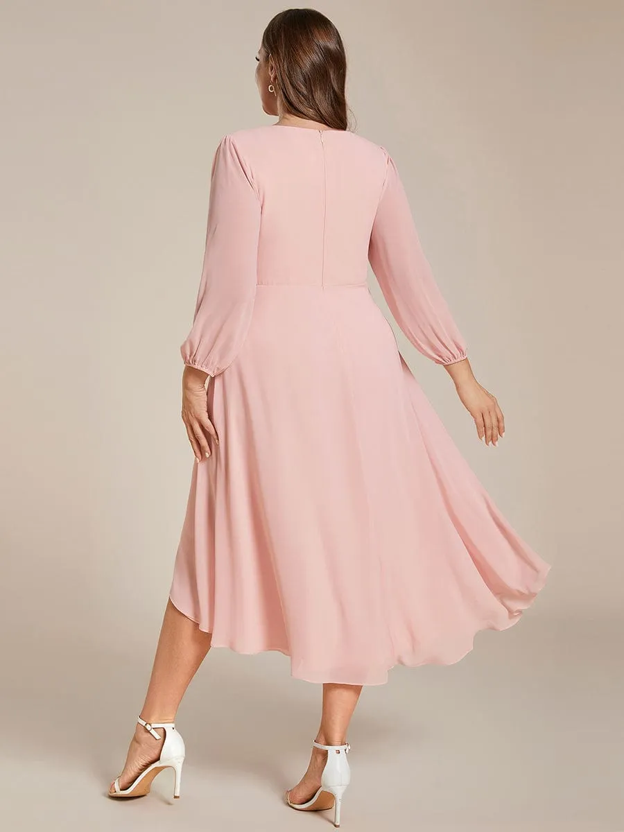 Elegant Long Sleeve V-Neck High Low Chiffon Wedding Guest Dress